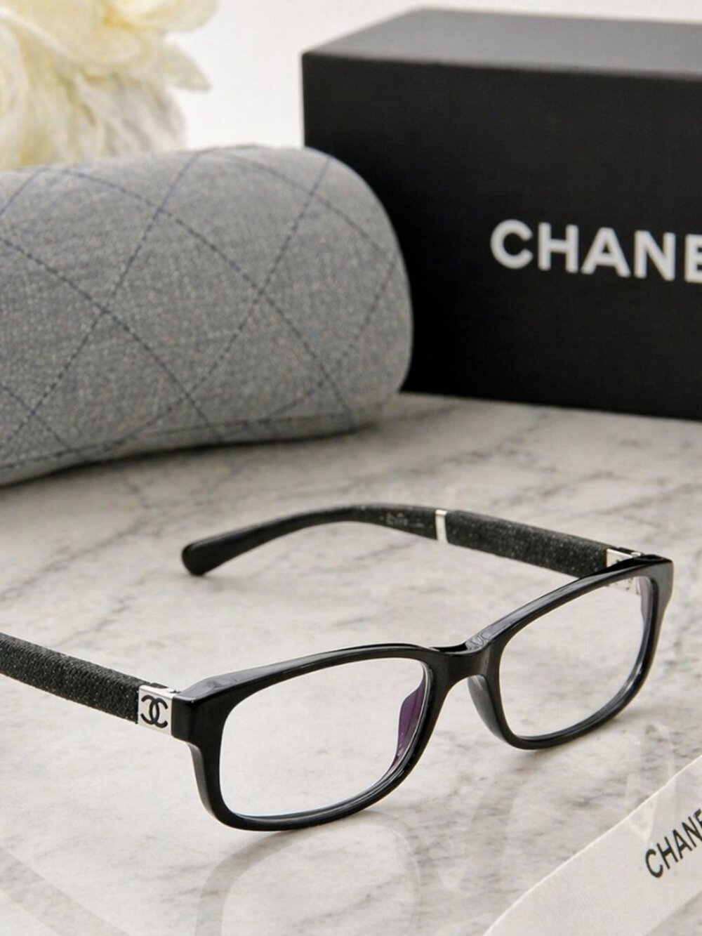 CHANEL 3193 Eyeglasses Black c.501 52mm Rectangular Frames Italy Auth